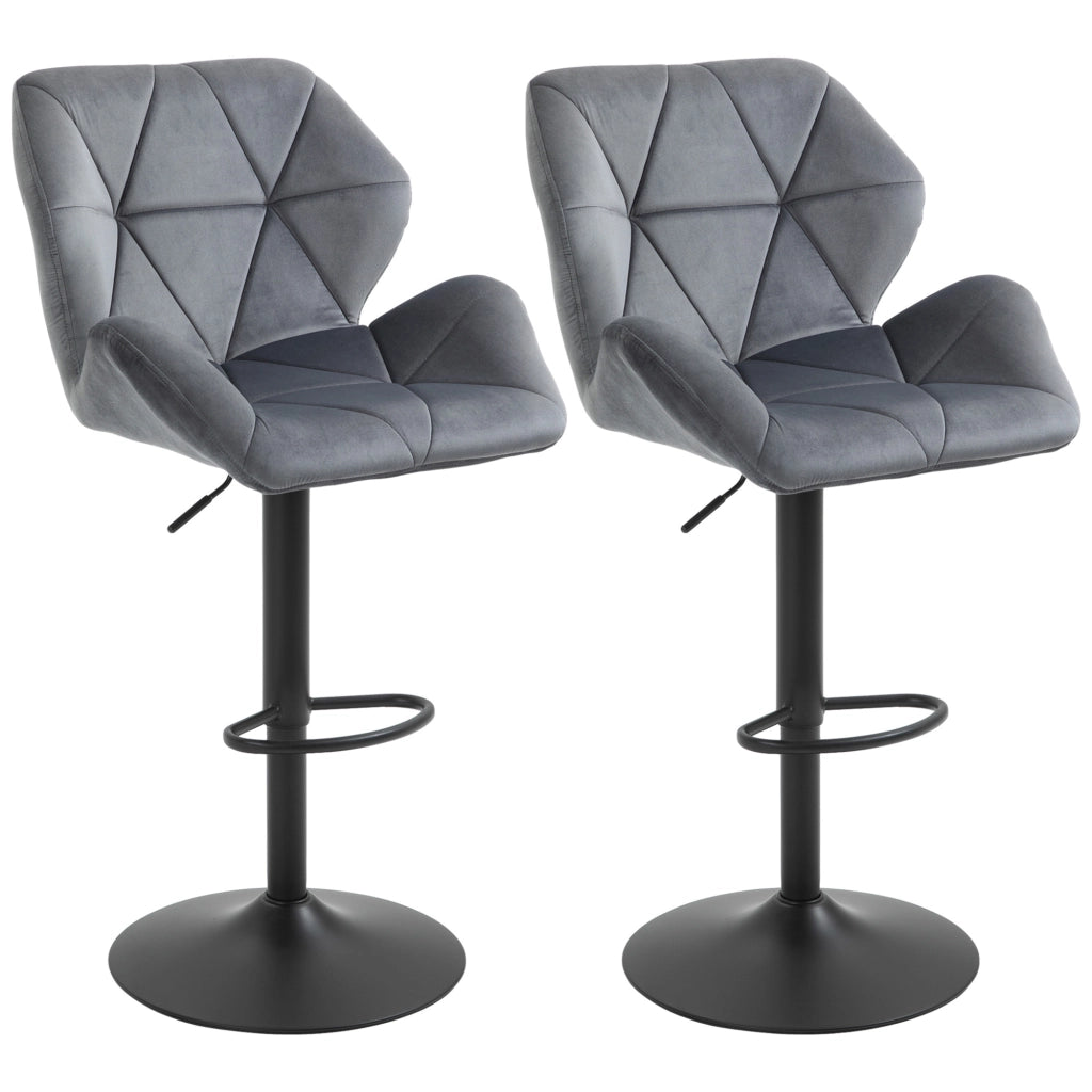 Sgabello da bar set 2 pezzi imbottito ¨C Xylo ¨C Velluto grigio, metallo, girevole 360¡ã, regolabile