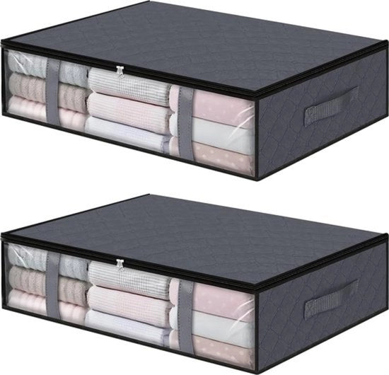 Set di 2 Scatole di Stoccaggio per Sotto Letto - Design Compatto per Abiti e Coperte - 60x45x15 cm