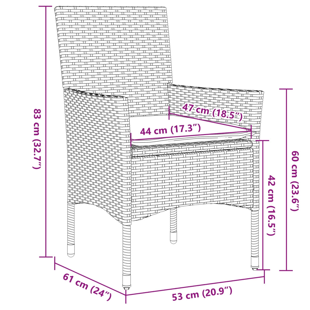 Set Pranzo da Giardino 3pz | Set Salotto da Giardino con Cuscini Polyrattan Acacia Grigio