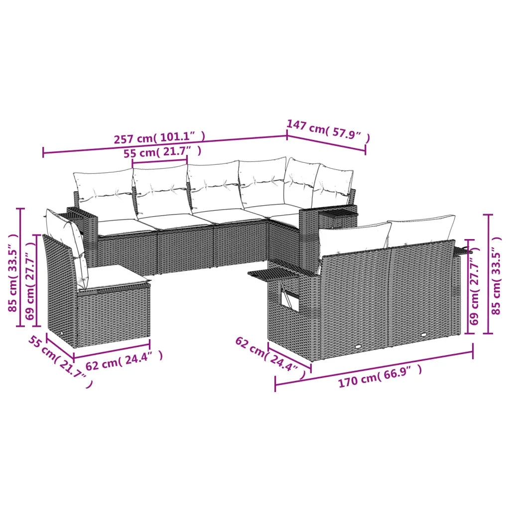 Set Divano da Giardino 8 pz con Cuscini Beige in Polyrattan 3252776