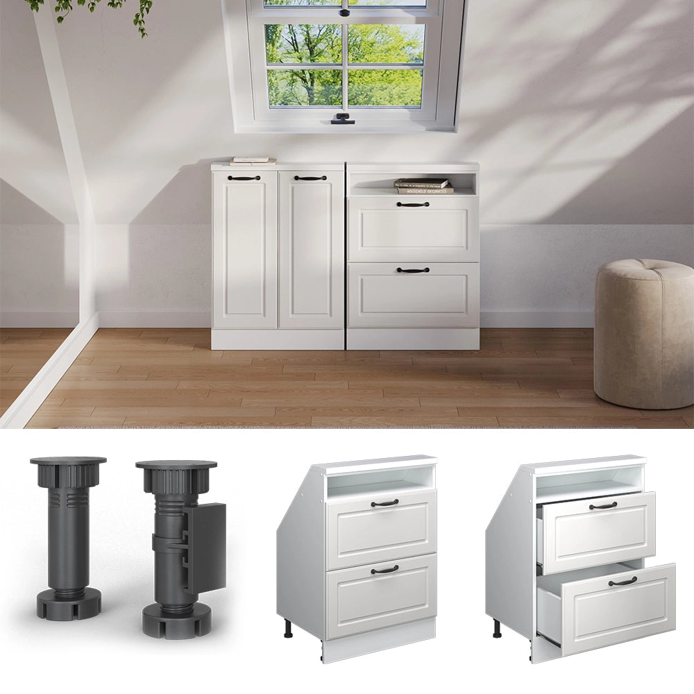 Mobile sottotetto Rion Bianco rustico/Bianco con 2 cassetti Vicco