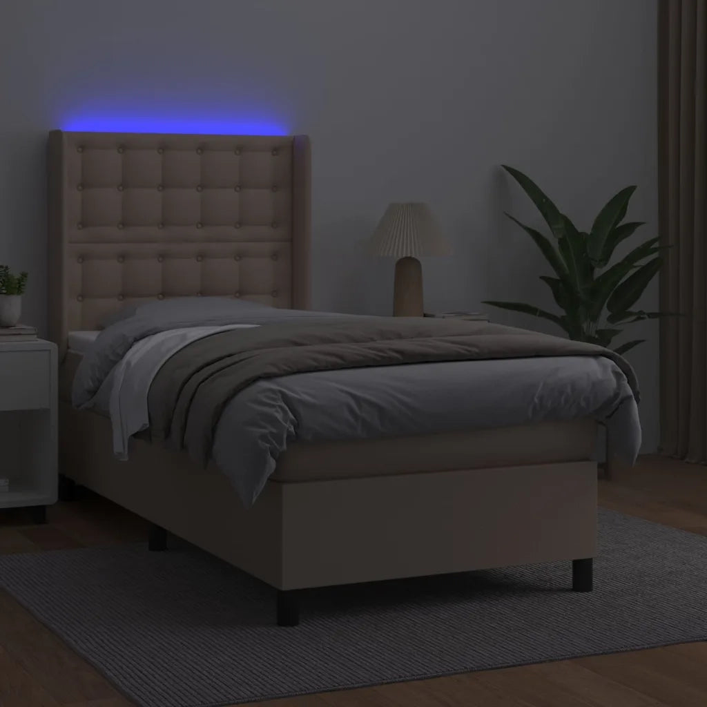 Giroletto Molle Materasso e LED Cappuccino 80x200 cm Similpelle