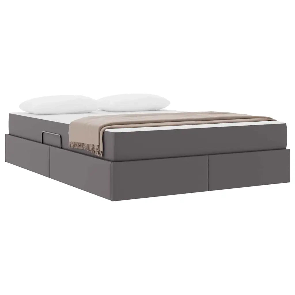 Letto con contenitore e materasso 2 pcs Grigio Pelle