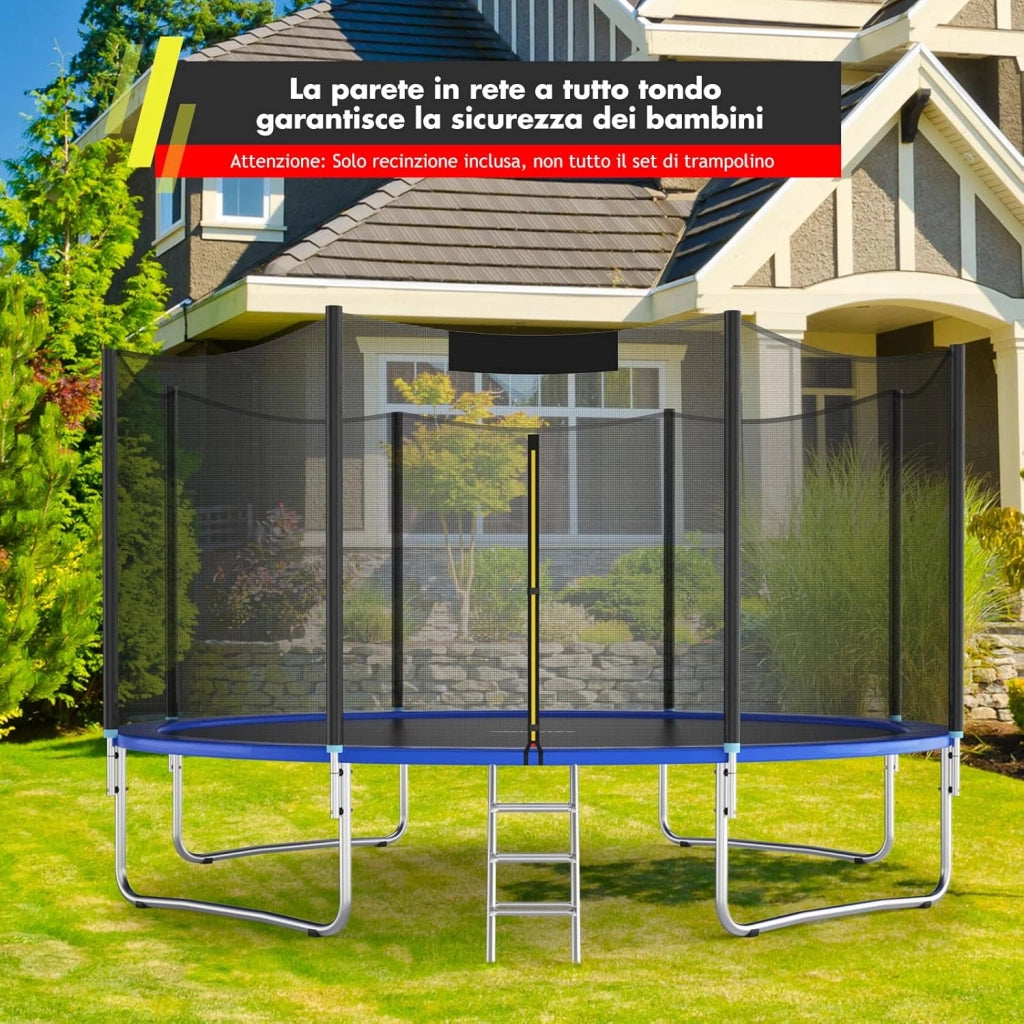 Rete per Trampolino Sostitutiva 244cm/305cm/366cm/427cm/457cm/488cm, Ideale per Struttura Rotonda con 6/8 Paletti con Doppie Cerniere, Fibbie di protezione e Ganci