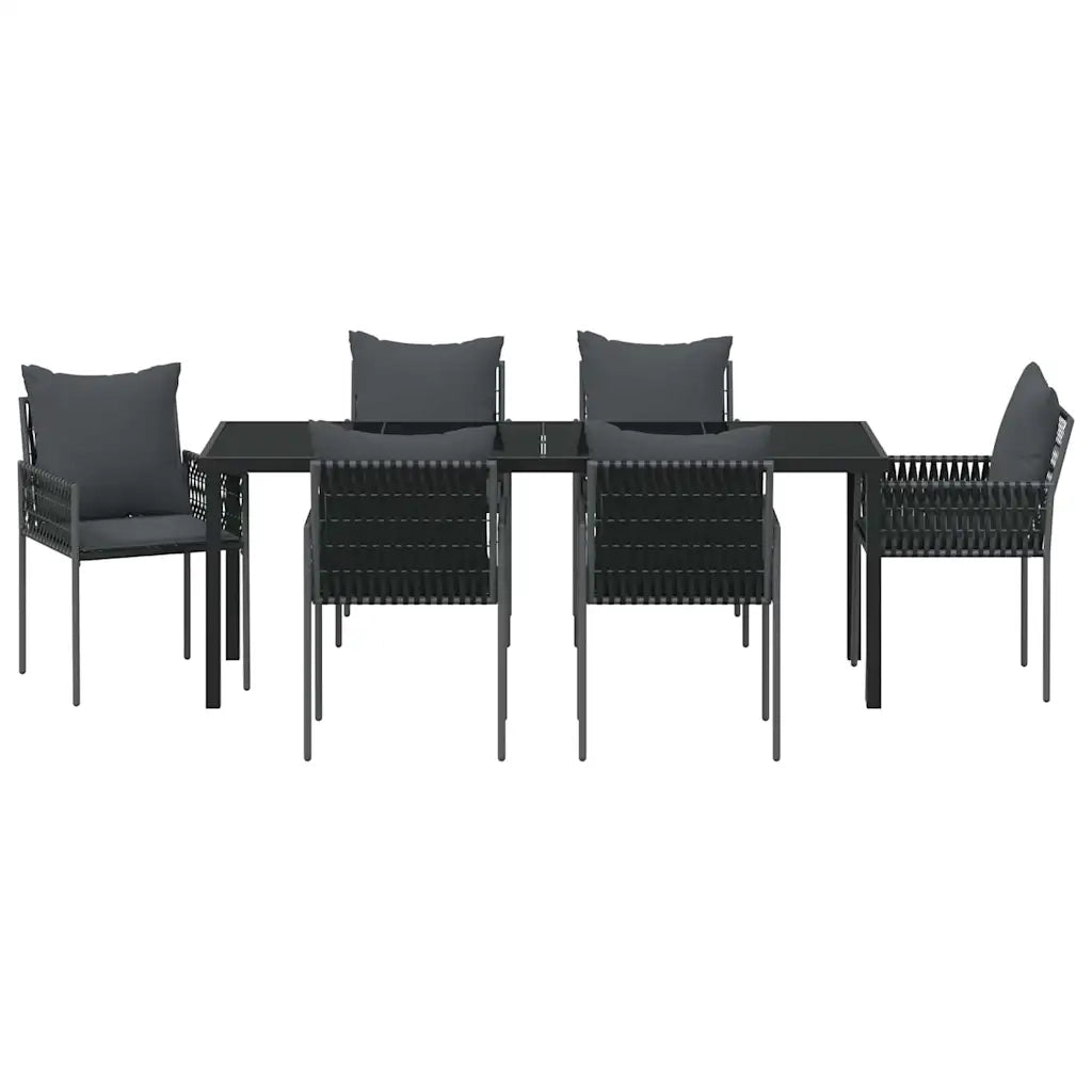 Set da Pranzo per Giardino 7 pcs Nero e Grigio Rattan in PE 3379105