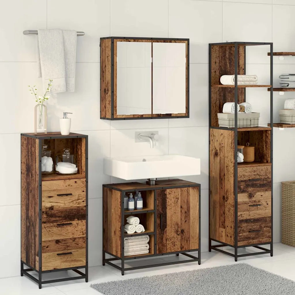 Set di mobili per il bagno con cassetto 3 pcs Legno vecchio