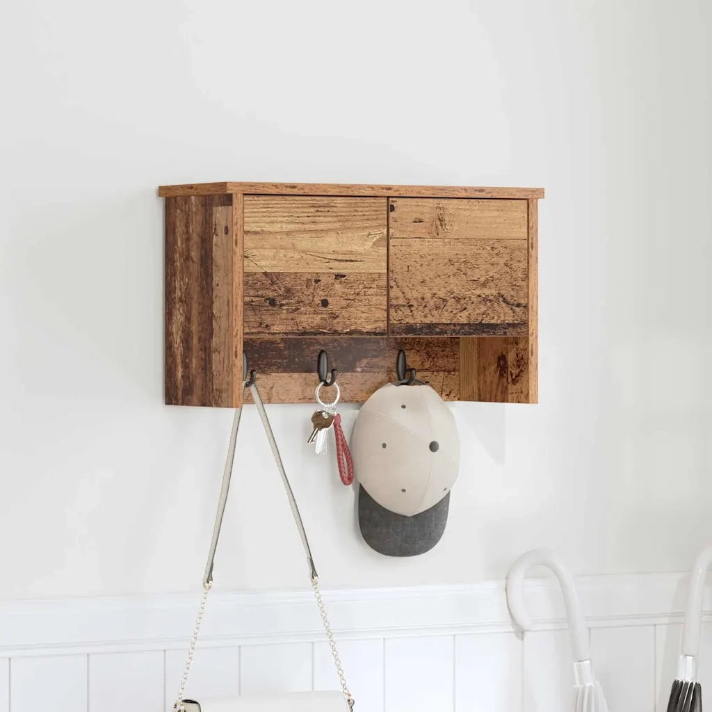 Appendiabiti a muro con porta Legno vecchio 50 x 20 x 30 cm 874337