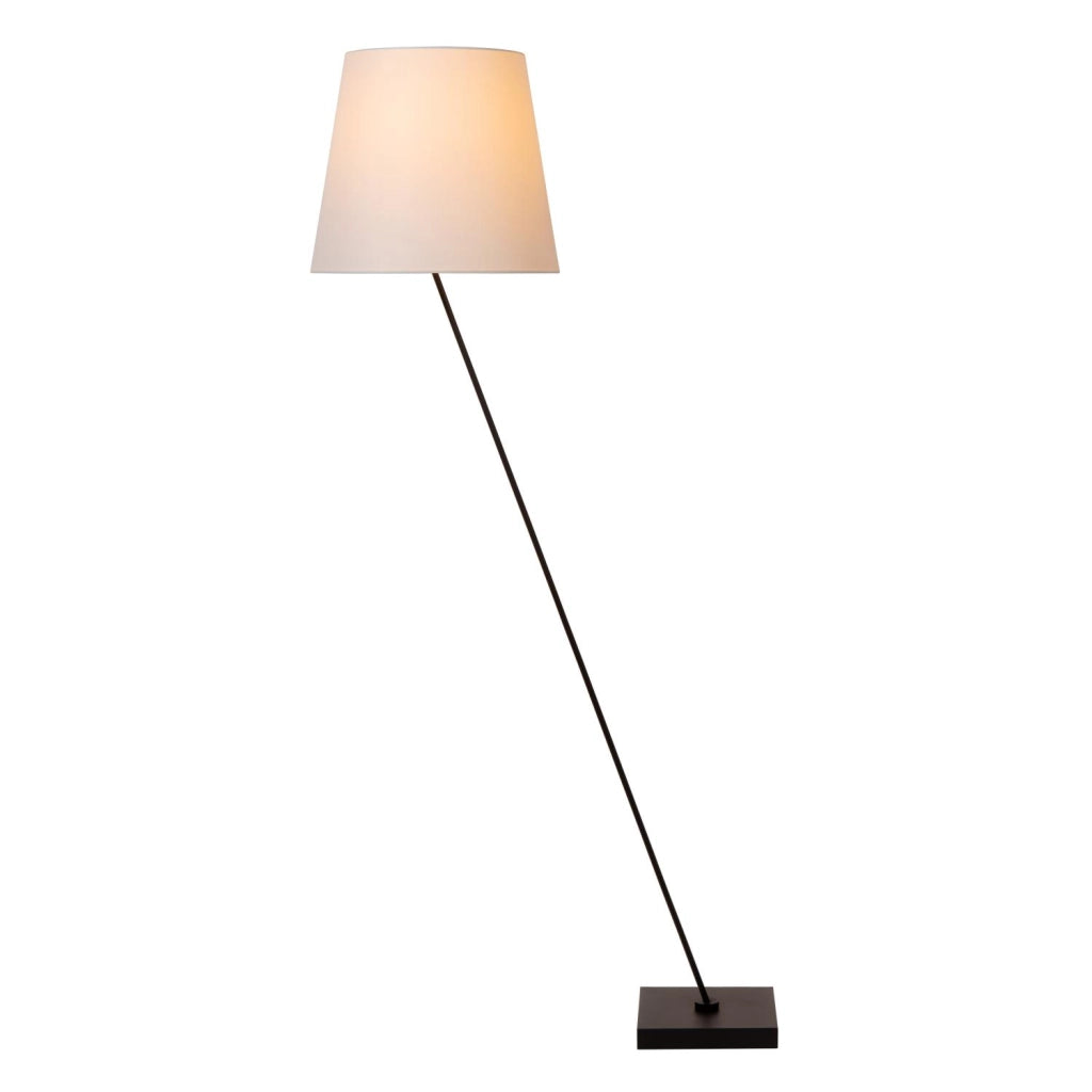 Lampada da terra classica nera paralume bianco 150cm E27 Lucide