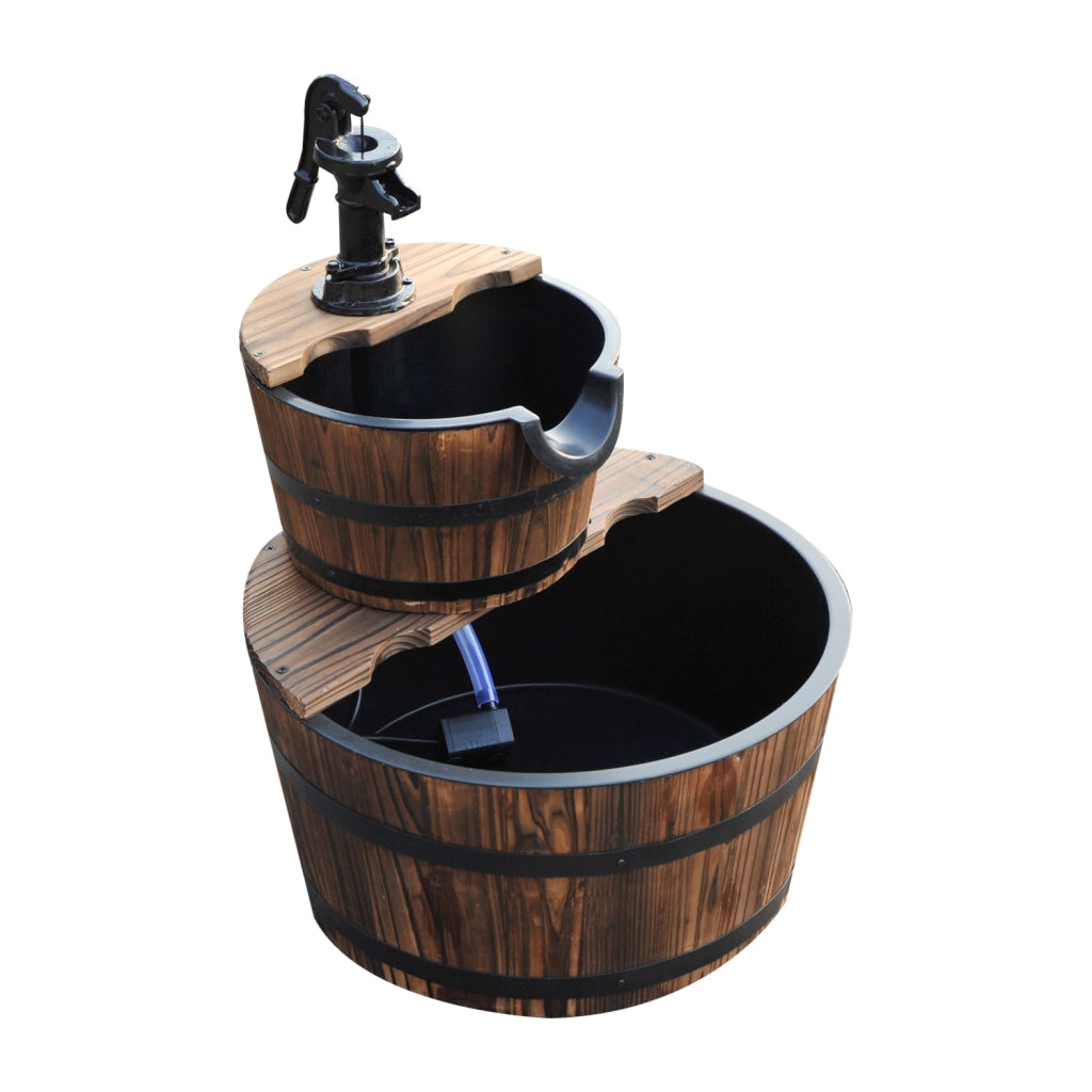 Fontana da Giardino a Cascata 2 Livelli ¨C Minimal ¨C Legno Naturale 44,5x44,5x58,5 cm