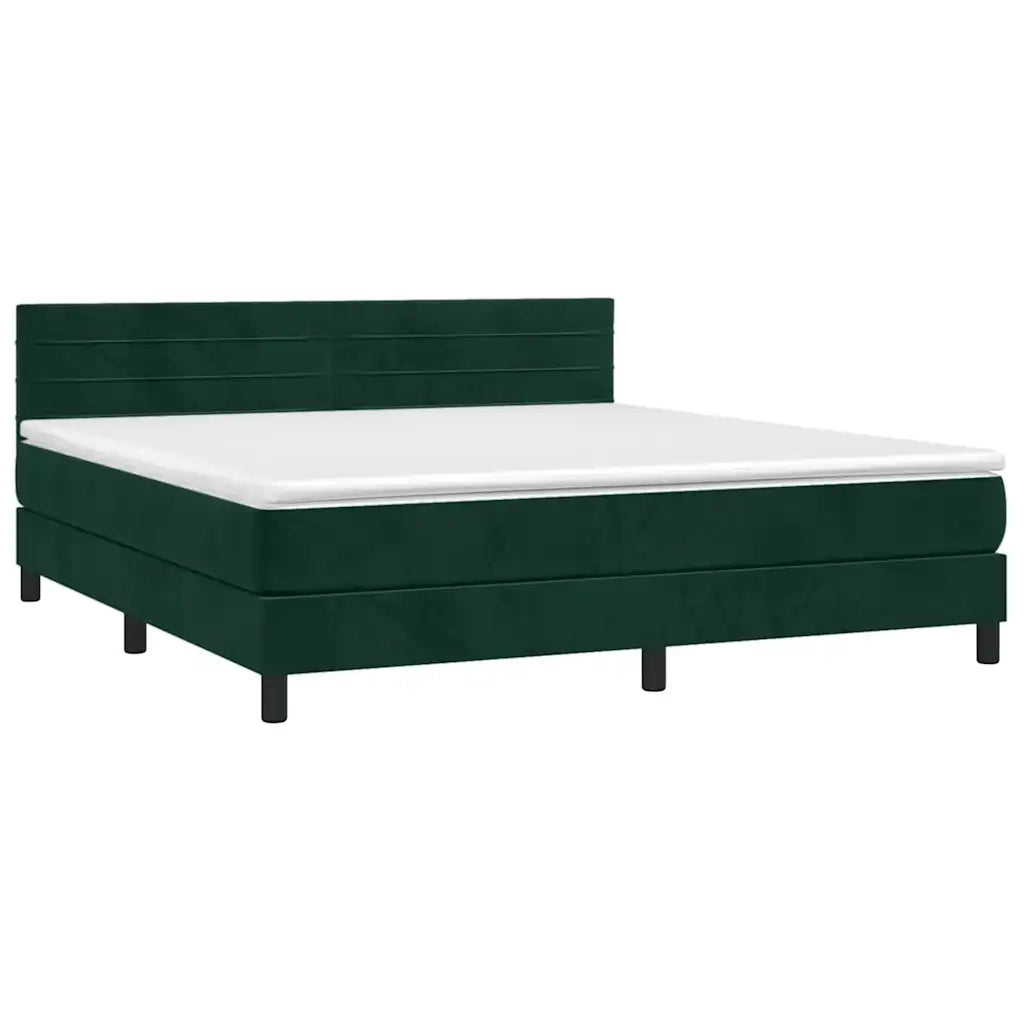 Letto a Molle con Materasso e LED Verde Scuro 160x200cm Velluto