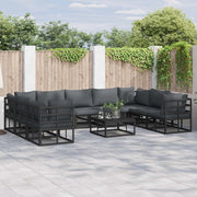 Set Divano da Giardino con cuscino 10 pcs Nero Alluminio