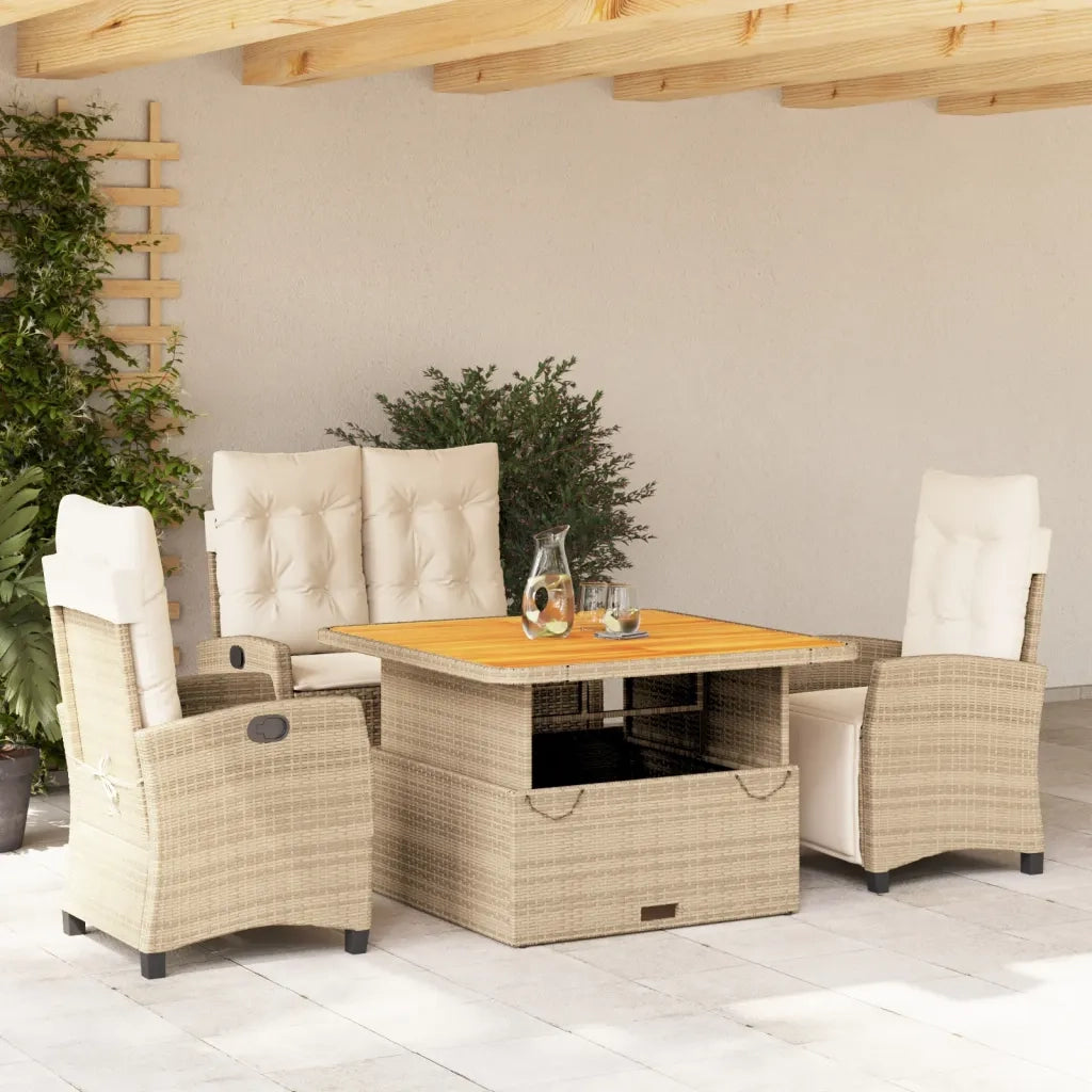 Set da Pranzo da Giardino 4 pz con Cuscini Beige in Polyrattan 3277417