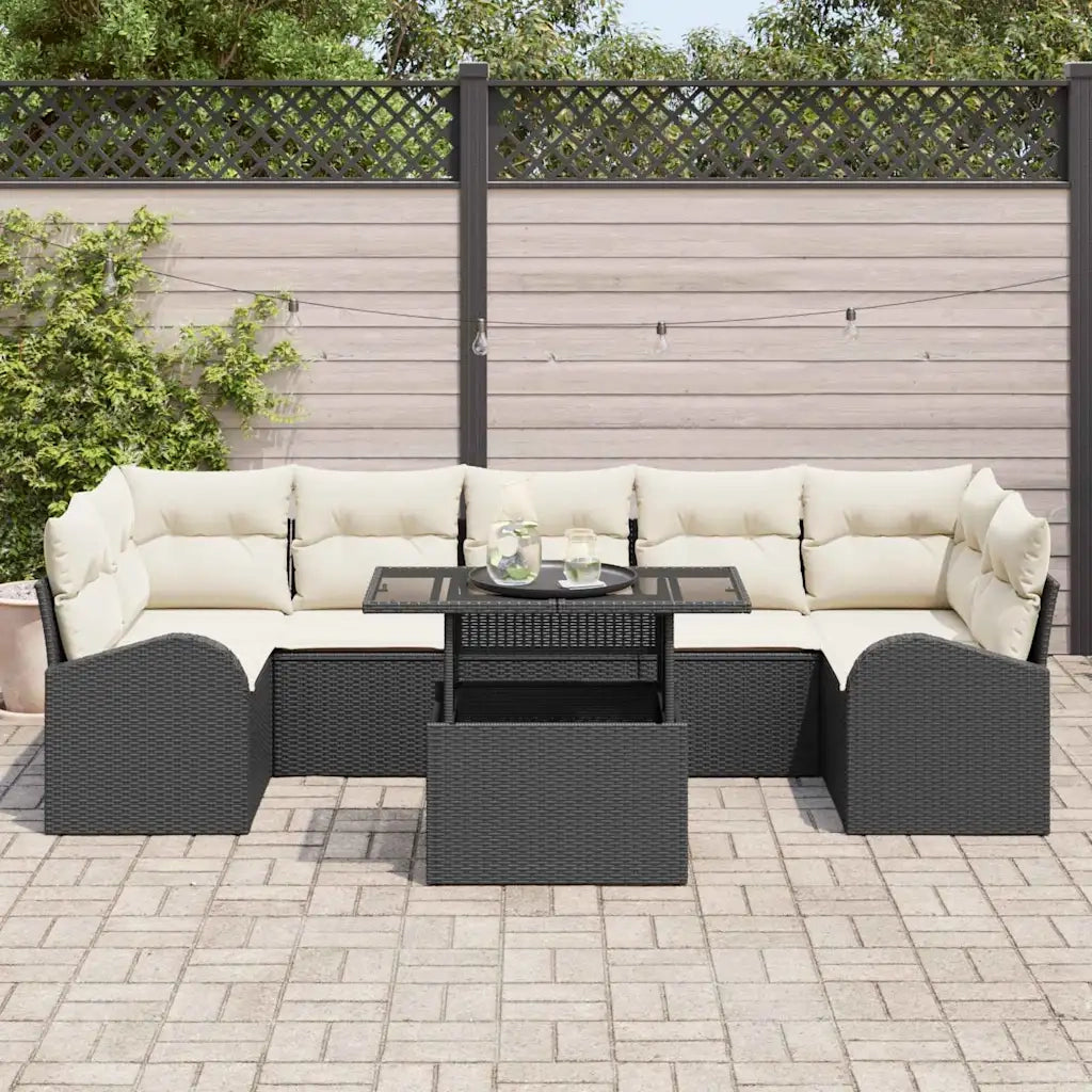 Set Divano da Giardino con cuscino 8 pcs Nero Poly Rattan