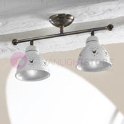 MASSERIA Plafoniera a Soffitto Ottone e Ceramica Rustico Country