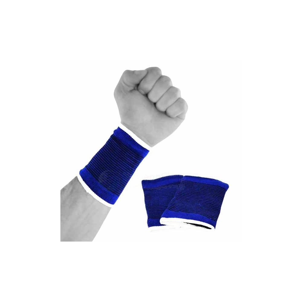 Trade Shop - Coppia Polsiera Elastiche Supporto Per Polso Elastico Anallergico Protezione Blu -