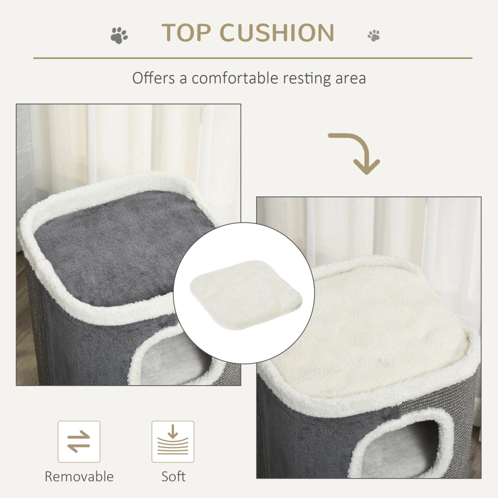 Tiragraffi a Torre 74cm con Cuccia e Cuscino ¨C Xylo ¨C Grigio e Bianco