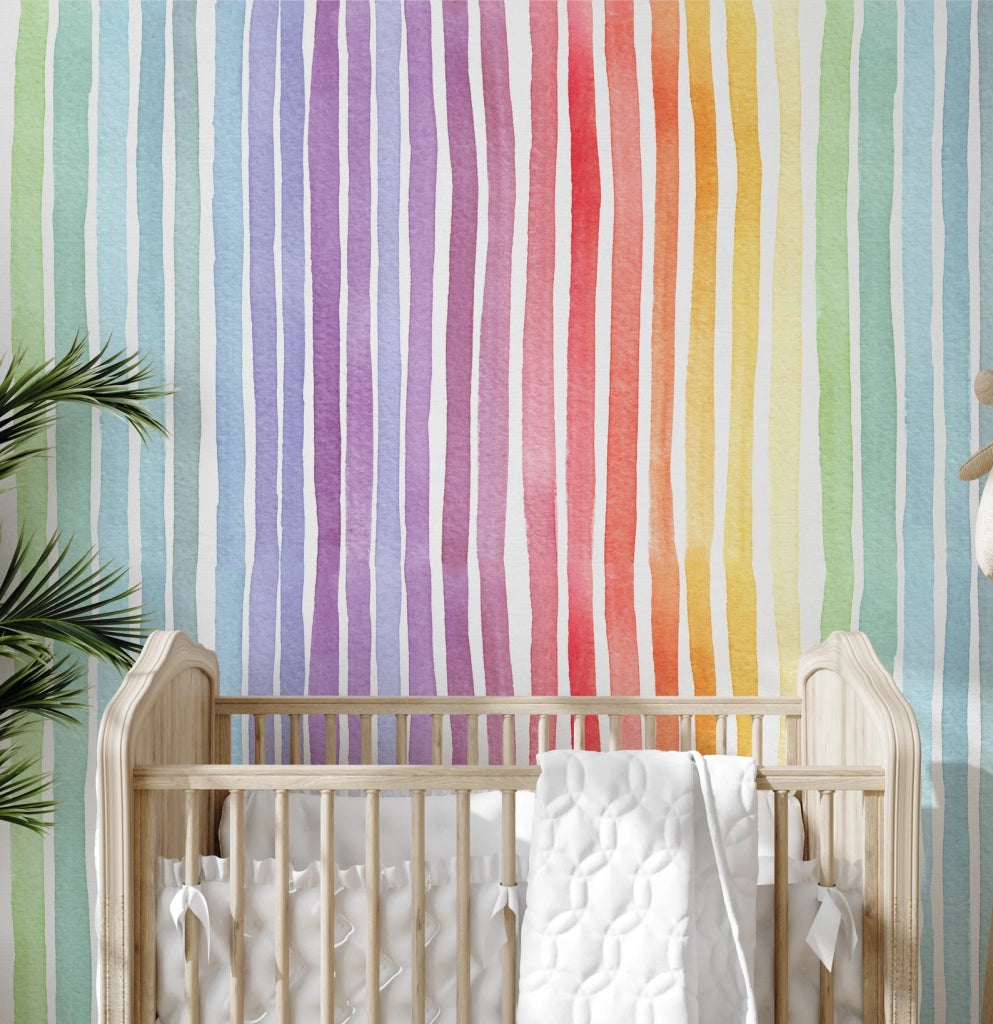 Carta da Parati a Righe Arcobaleno Carta Vegana 250x200cm 5,5mq 