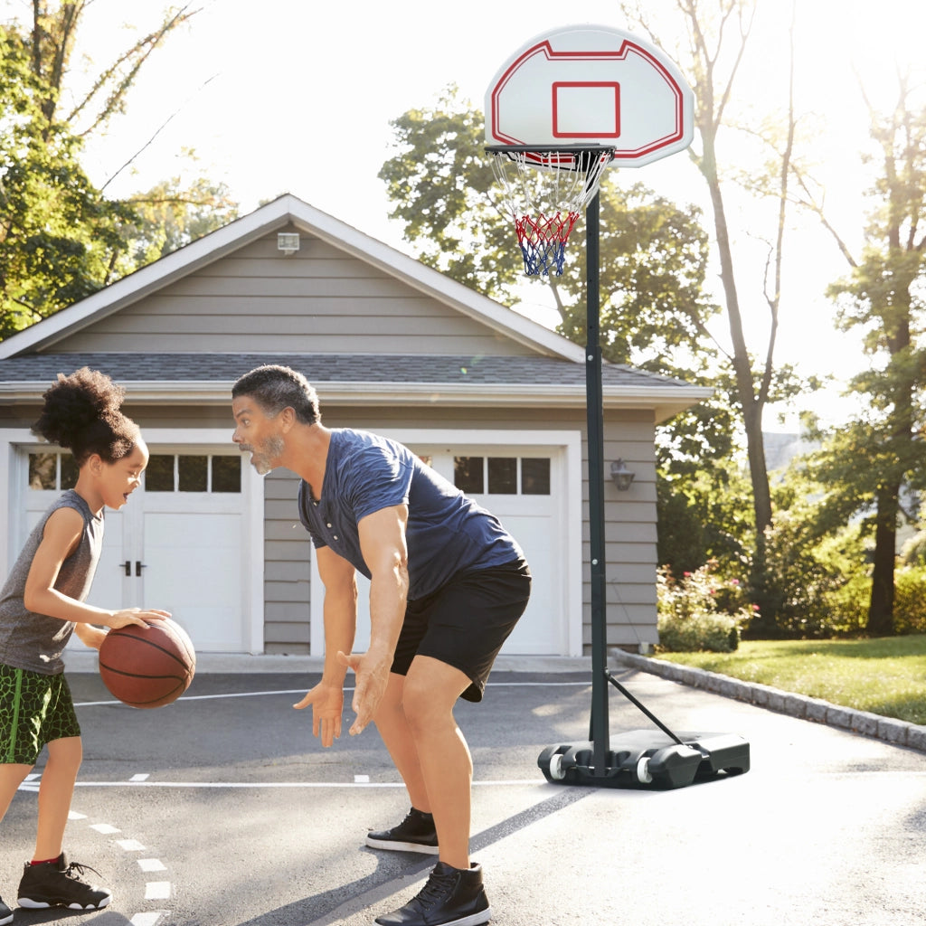Sistema da basket per bambini, regolabile in altezza da 194 a 249 cm, arrotolabile, riempibile d'acqua, realizzato in PE e acciaio di colore nero,