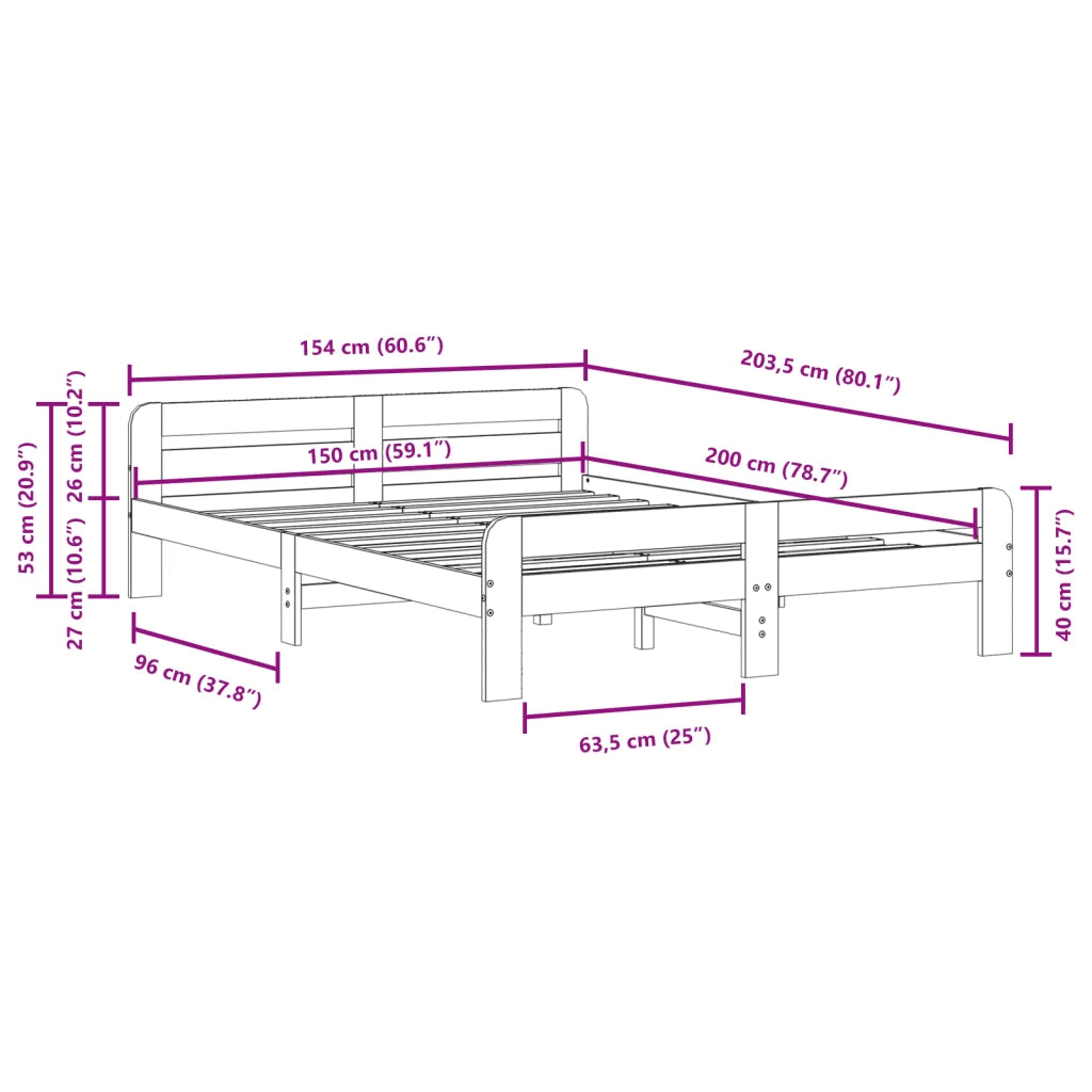 Letto senza Materasso-Struttura Letto Bianco 150x200 cm Legno Massello di Pino 527133