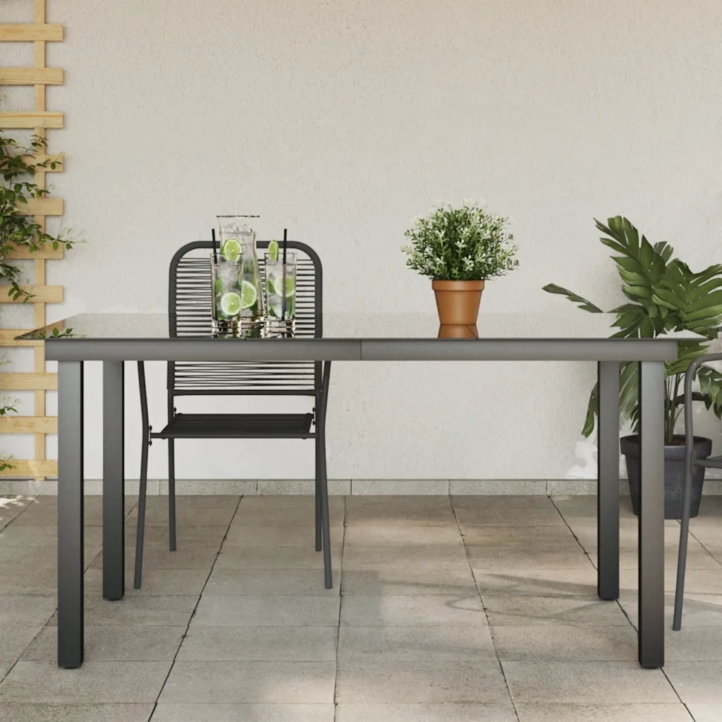 Tavolo da Giardino Nero 150x90x74 cm in Alluminio e Vetro 42788