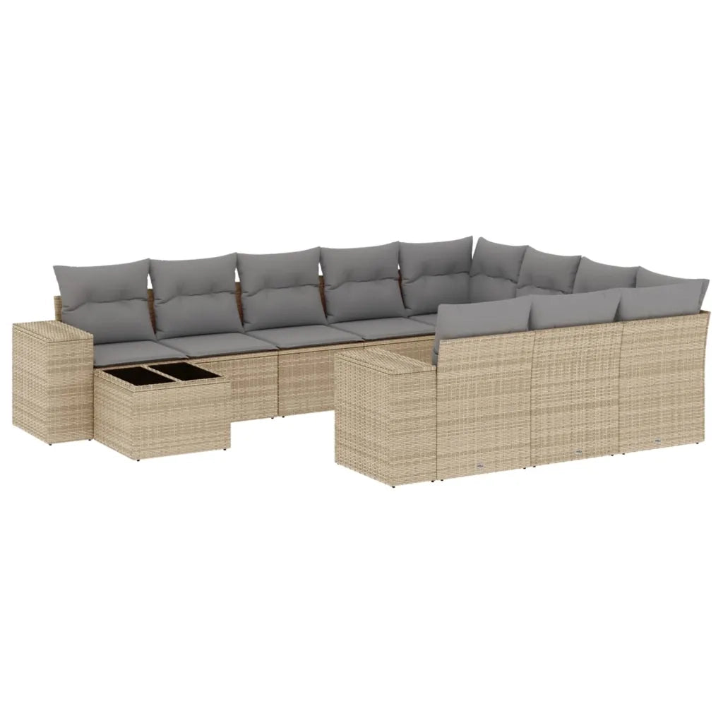 Set Divani da Giardino 11 pz con Cuscini Beige in Polyrattan