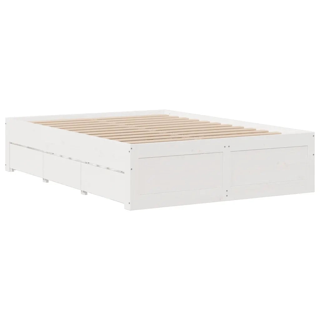 Letto matrimoniale | Letto per adulti | Giroletto senza Materasso con Cassetti Bianco 150x200 cm Pino