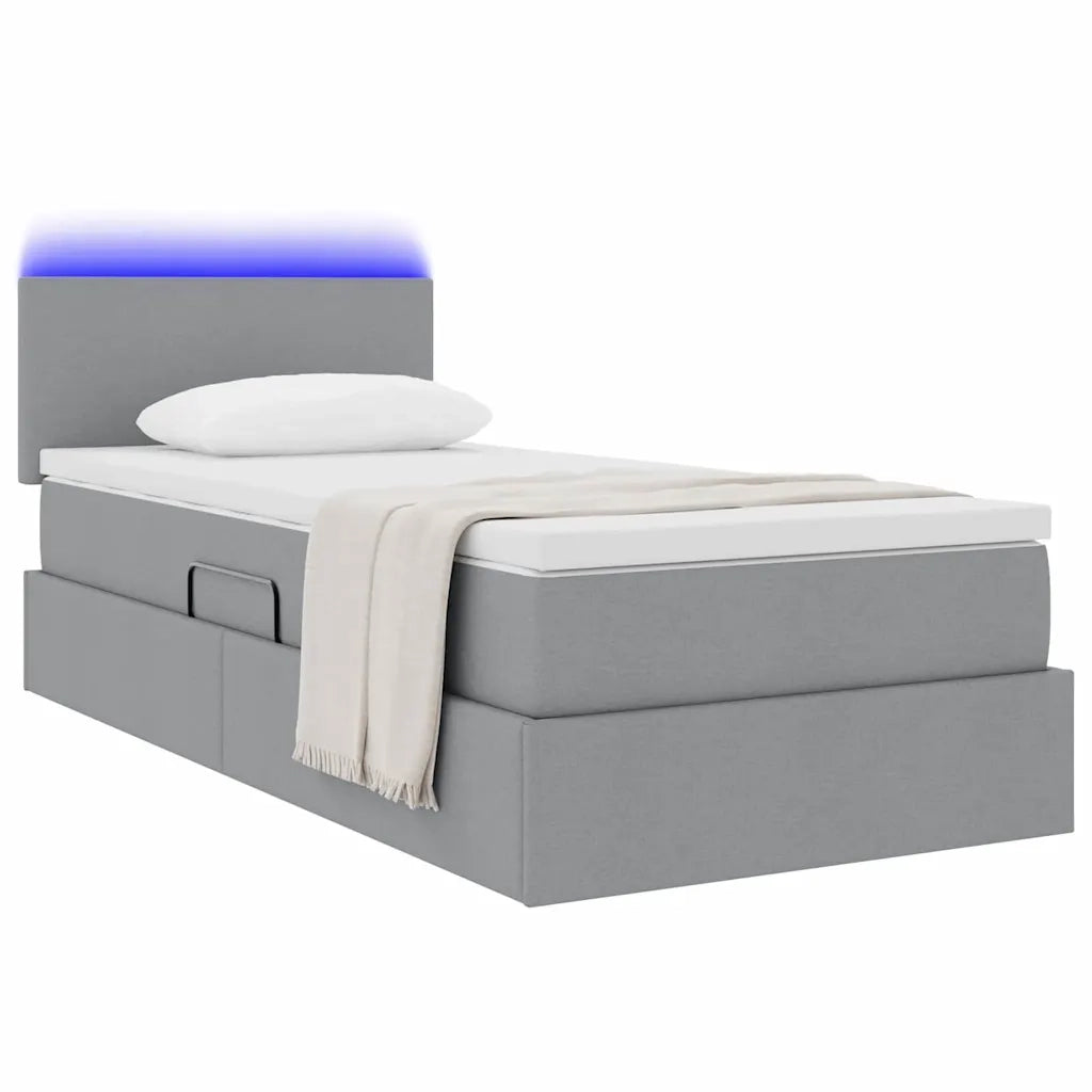 Letto con contenitore e LED Grigio chiaro 100 x 200 cm Tessuto
