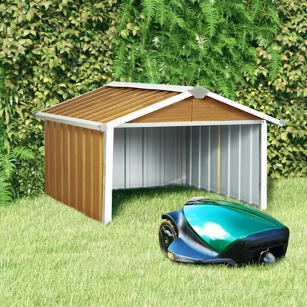 Capanno per Robot Tosaerba 92x97x63 cm Acciaio Zincato Marrone 150910
