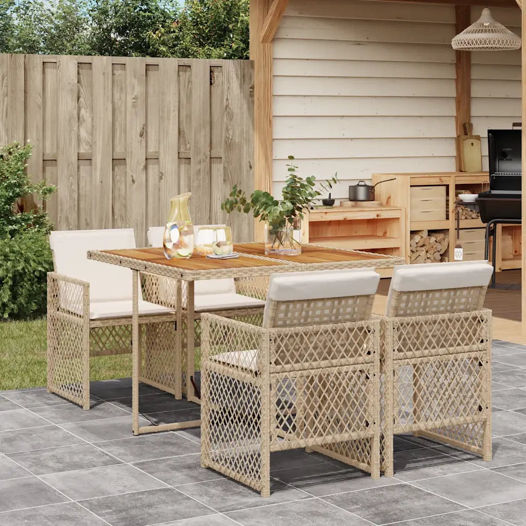 Set da Pranzo da Giardino 5 pz con Cuscini Beige in Polyrattan 3210724