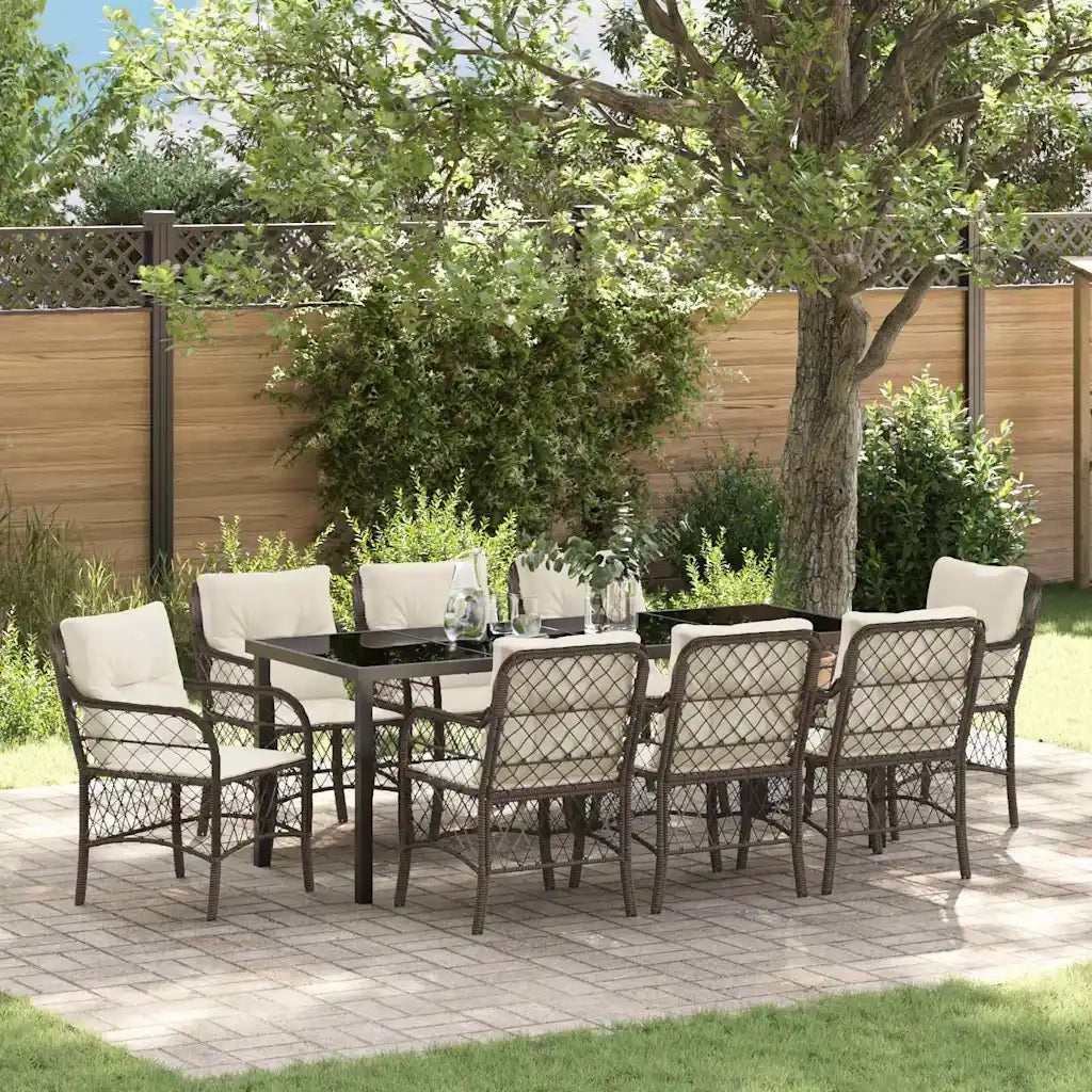 Set da Pranzo per Giardino con cuscino 9 pcs Marrone polyrattan 3380217