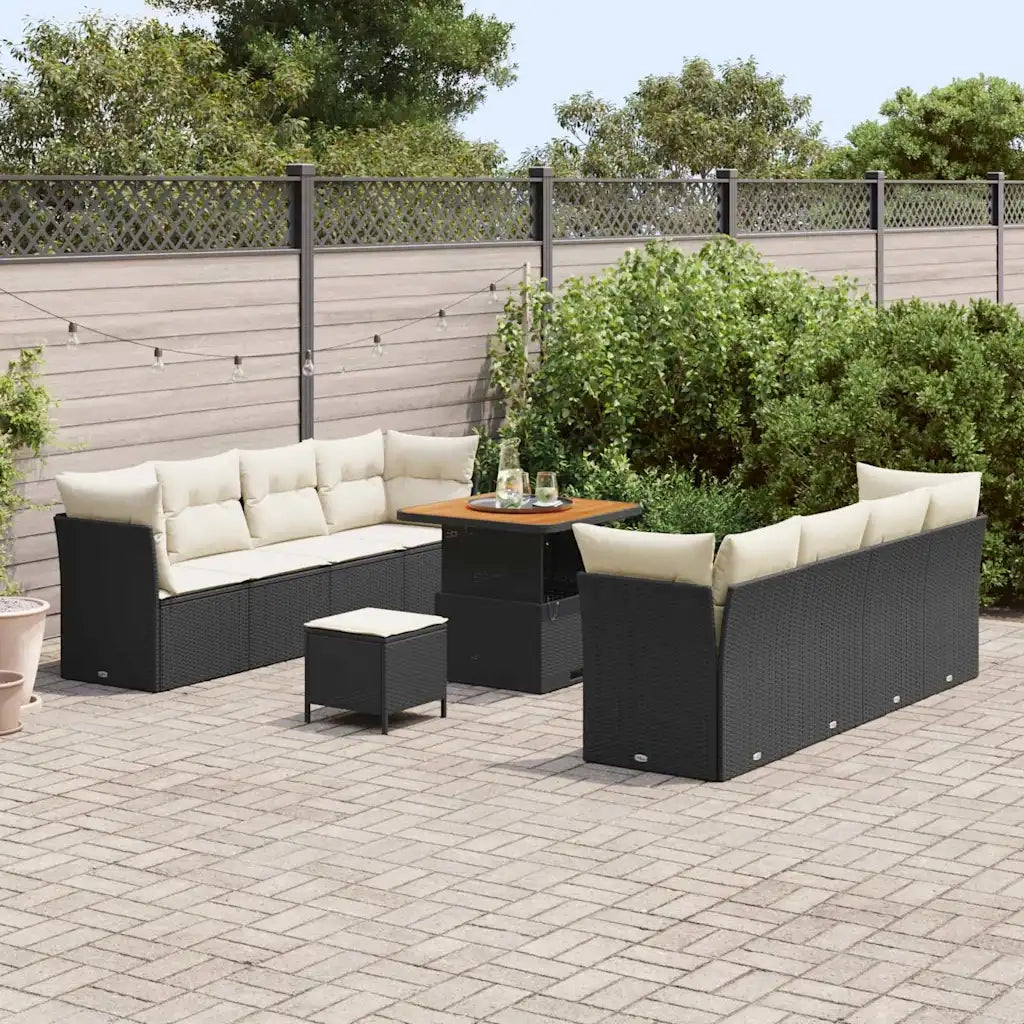 Set Divano da Giardino 11 pcs Nero polyrattan