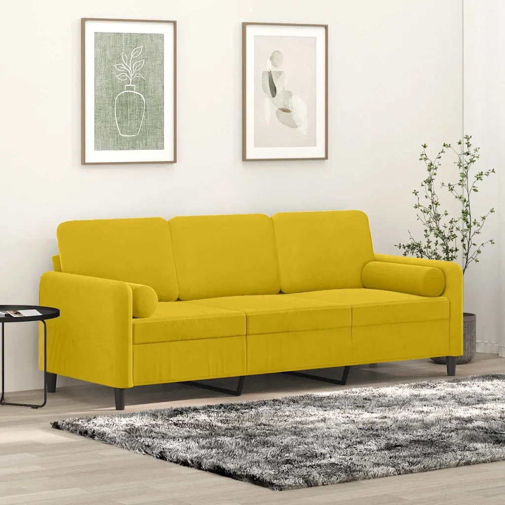 Divano a 3 Posti con Cuscini Giallo 180 cm in Velluto 3200897