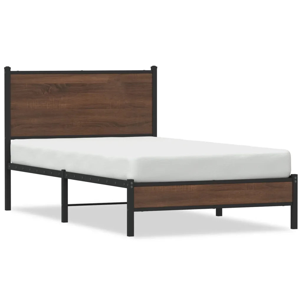 Letto singolo | Letto per adulti | Giroletto senza Materasso in Metallo Rovere Marrone 100x190 cm