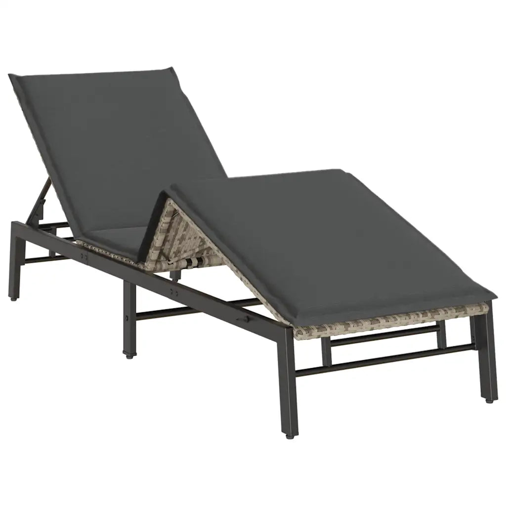Lettino Prendisole con Cuscino Grigio Chiaro in Polyrattan 4104084