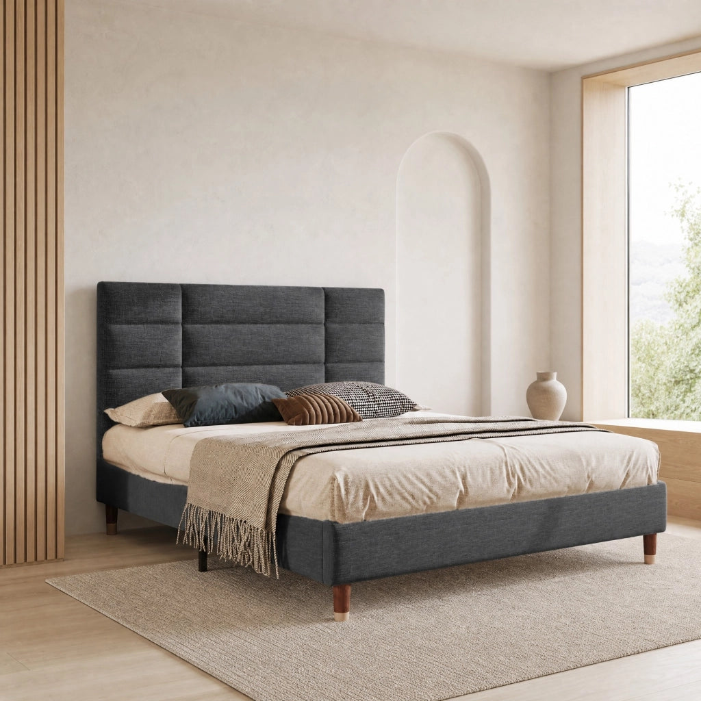 LETTO imbottito 140x200 cm Grigio con rete a doghe