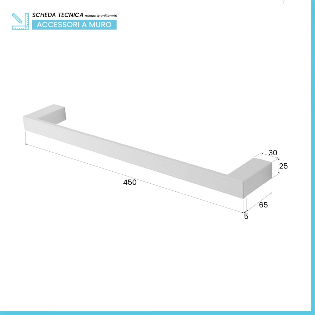Porta asciugamani diritto da muro L 45 cm in alluminio bianco Sky