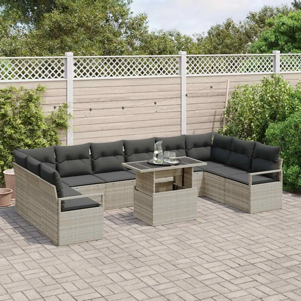 Set Divano da Giardino 11 pcs Grigio chiaro polyrattan
