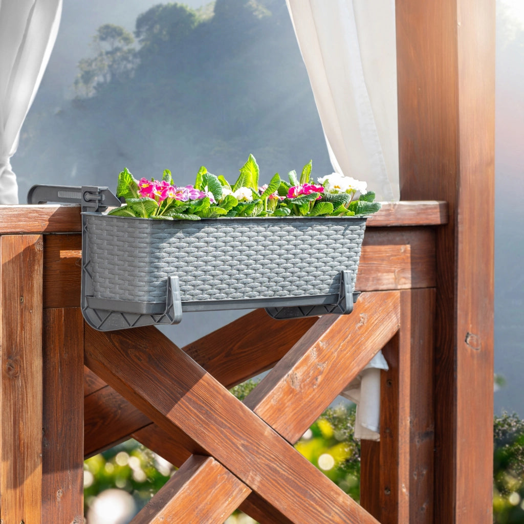 Vaso da fiori per balcone KADAX, 60 cm, manici, supporto in grafite, 3 pezzi