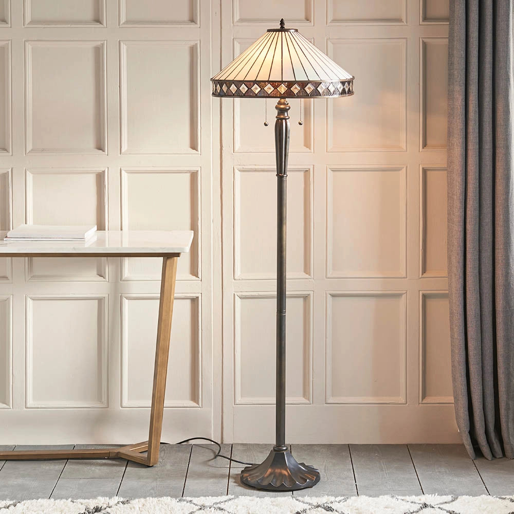 Lampada da terra Tiffany FARGO vetro 2xE27 tiranti