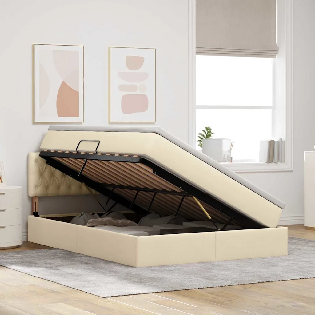 Letto con contenitore e LED con led Crema 140 x 190 cm Tessuto 3371209