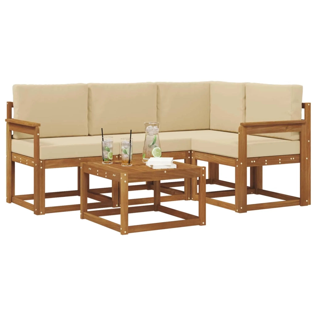 Set di divani da esterno con cuscino 5 pcs Naturale e Beige 3366351