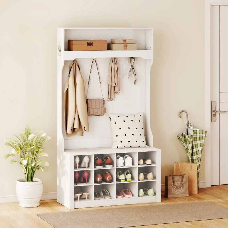 APPENDIABITI con panca e 12 scomparti scarpe 100x35x172,2 cm Bianco
