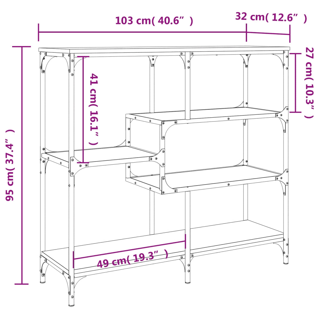 Tavolo Consolle Rovere Fumo 103x32x95 cm Legno Multistrato 833952