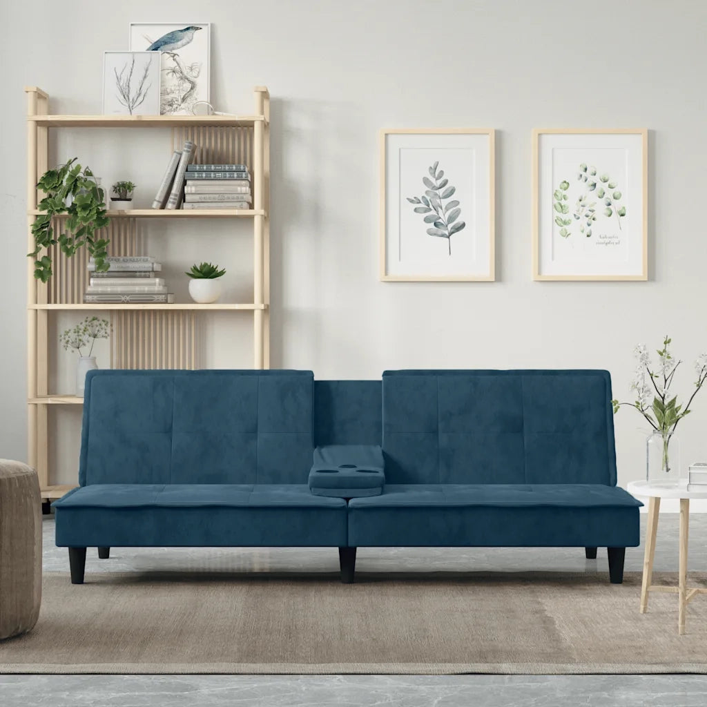 Divano letto | Sof¨¤ letto | Letto singolo con Portabicchieri in Velluto Blu