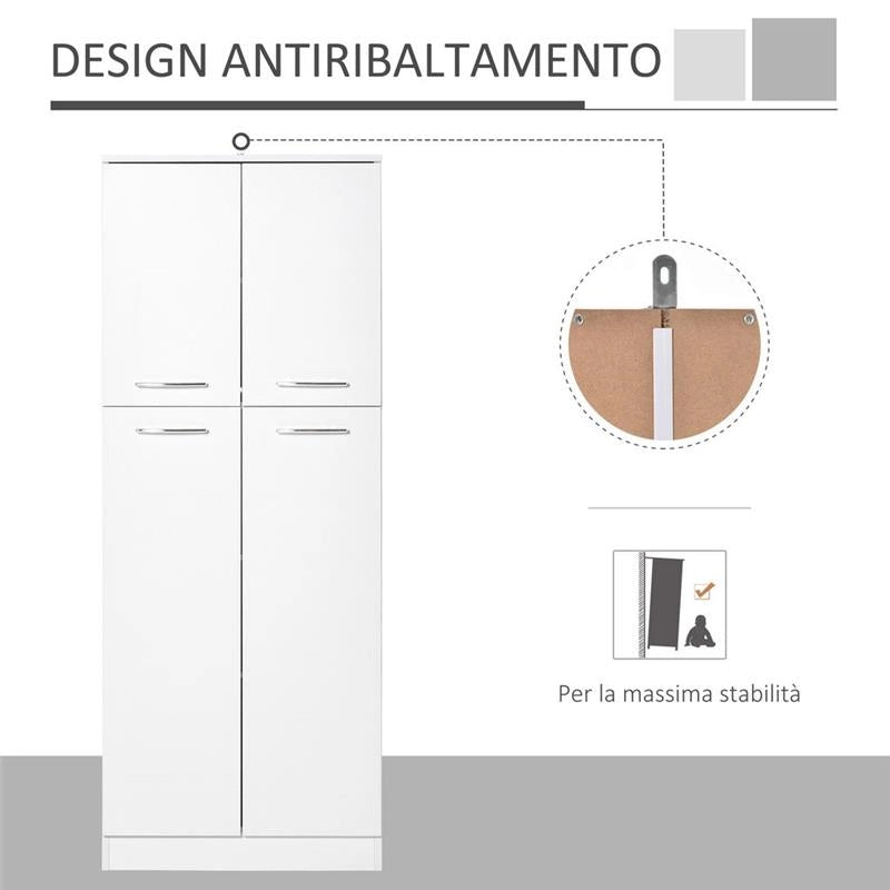 MOBILE MULTIUSO CON 2 ARMADIETTI E MENSOLE REGOLABILI 59X31X155CM BIANCO