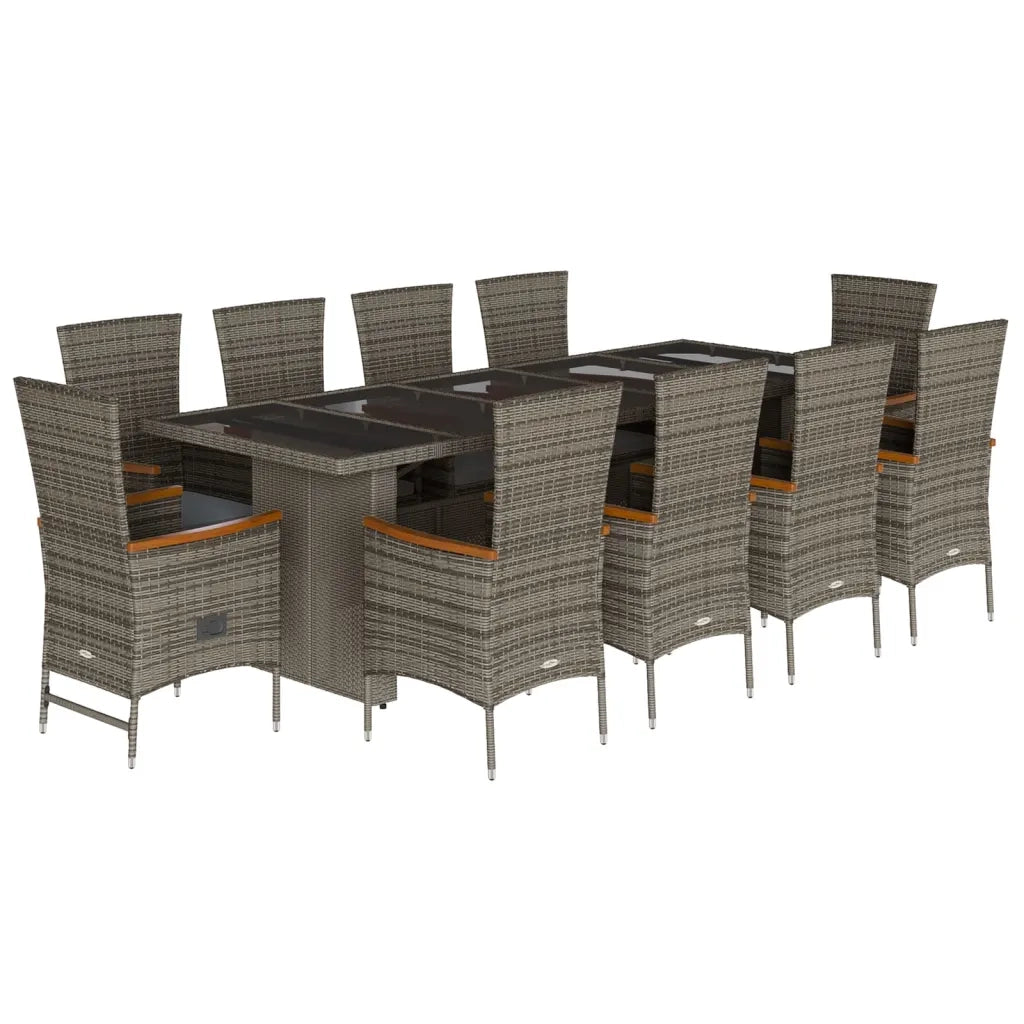 Set da Pranzo da Giardino 11pz con Cuscini in Polyrattan Grigio 3277559