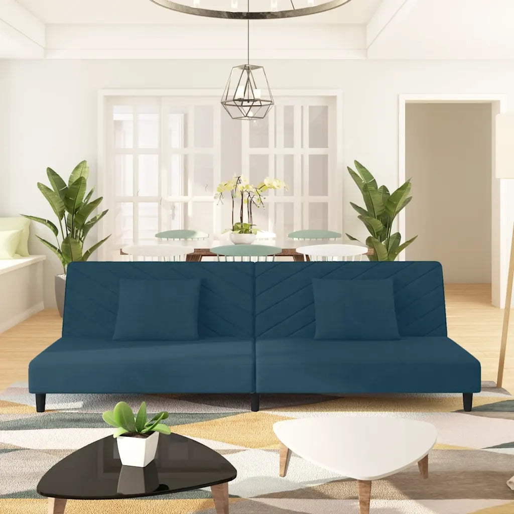 Divano letto | Sof¨¤ letto | Letto singolo a 2 Posti con 2 Cuscini Blu in Velluto
