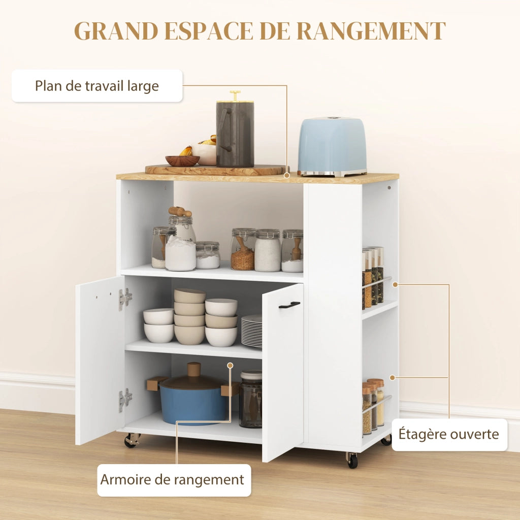 Carrello cucina con ruote ¨C Xylo ¨C piano lavoro ripiano regolabile 75x40x80cm bianco