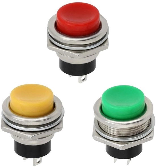 Pulsante Momentaneo Kill Switch Elettrico per Chitarra - Diametro Montaggio Gat 16mm - Diametro Knob 13mm - Adatto per Chitarra - Giallo Rosso Verde - 3 Pezzi 1.5A 250VAC 3A 125VAC