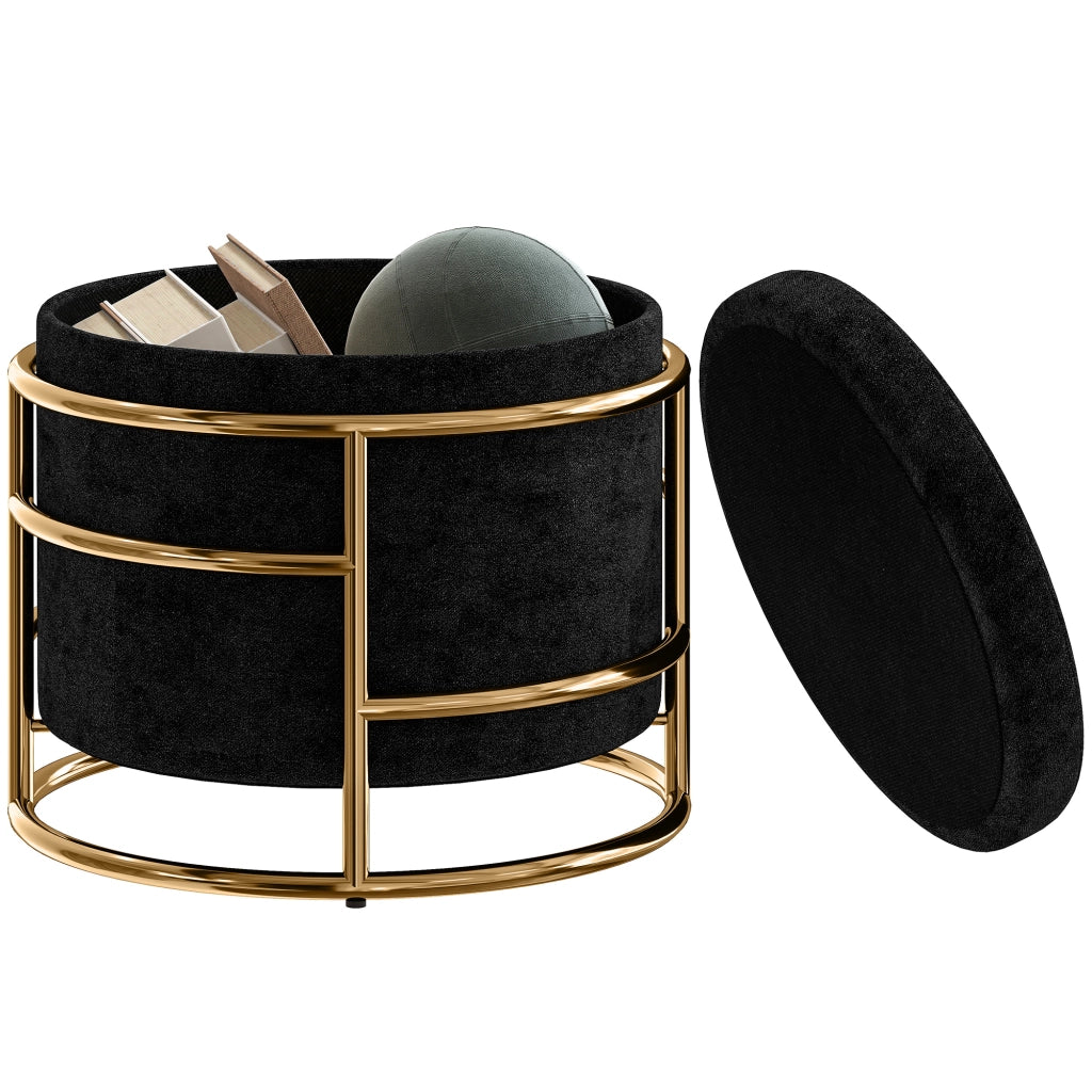Poltrona pouf con cassetti ¨C zephmum ¨C nero, metallo dorato